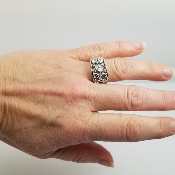 Diamonique Wide Band Platinum & Sterling Ring - Picture 5 of 7